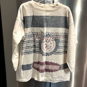 90s Bonjour off white pullover COTTON CANVAS SPELLOUT SHIRT beach preppy 90s men